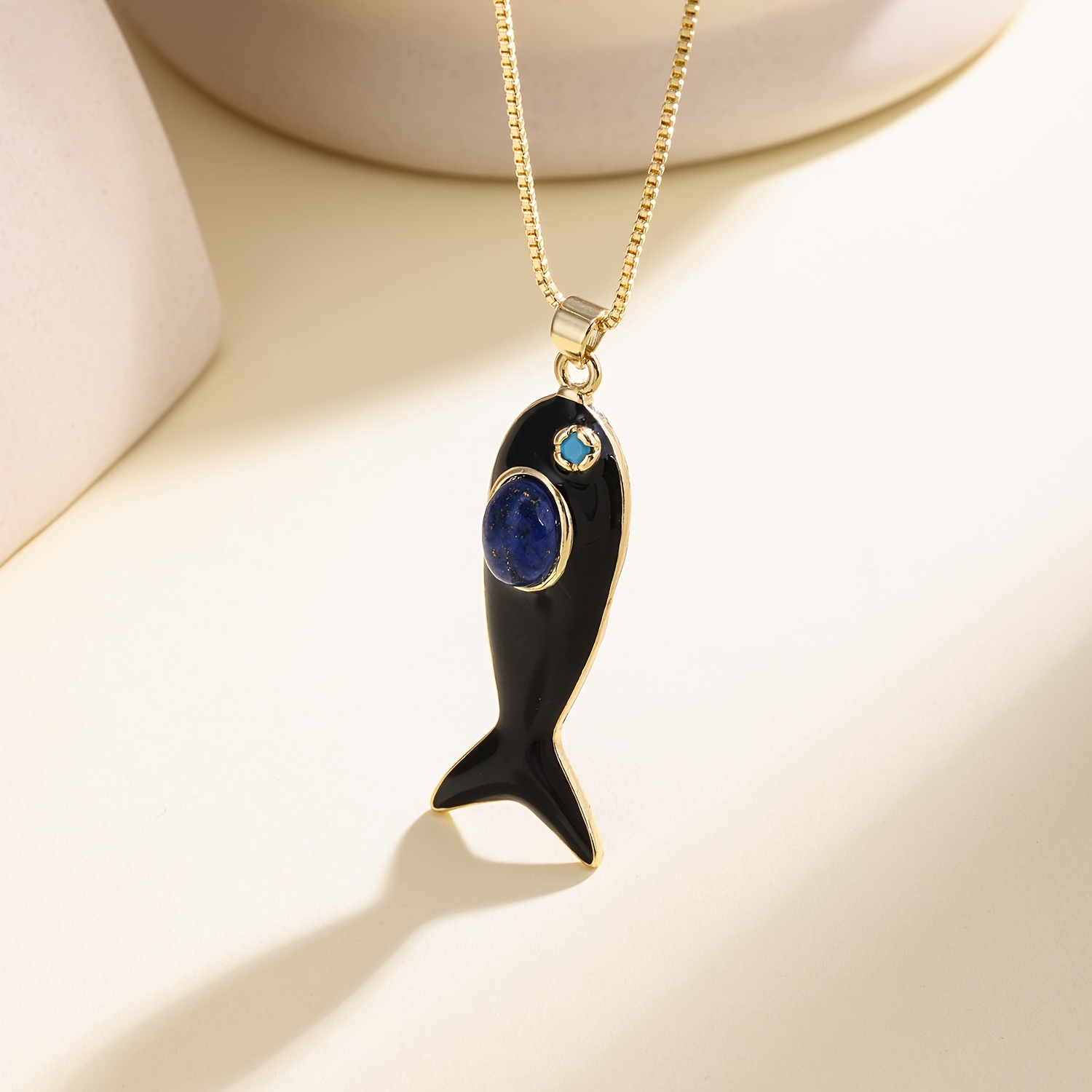 Enamel Fish Pendant Necklace with 18K Golden Plating